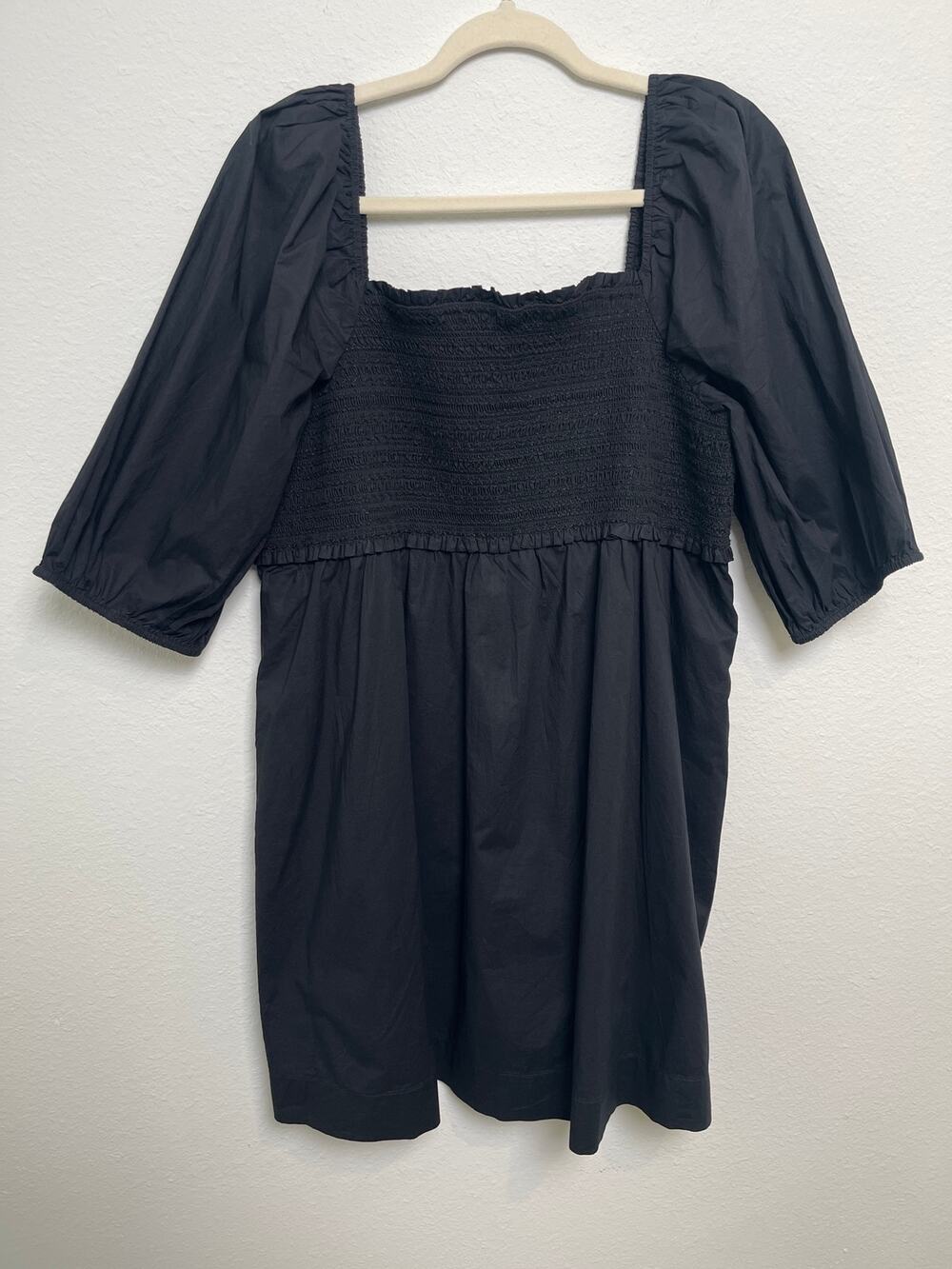 American Eagle Black Cotton Smocked Puff Sleeve Babydoll Dress XL
